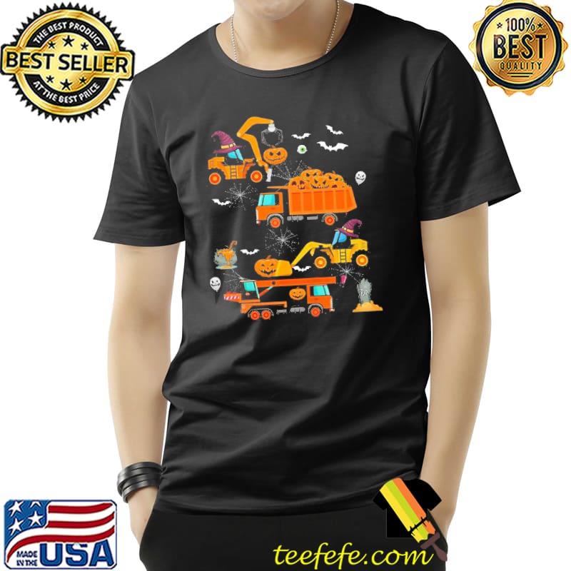 Construction vehicle halloween crane truck pumpkin boys shirt