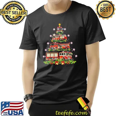 Decor firefighter truck christmas tree funny christmas shirt