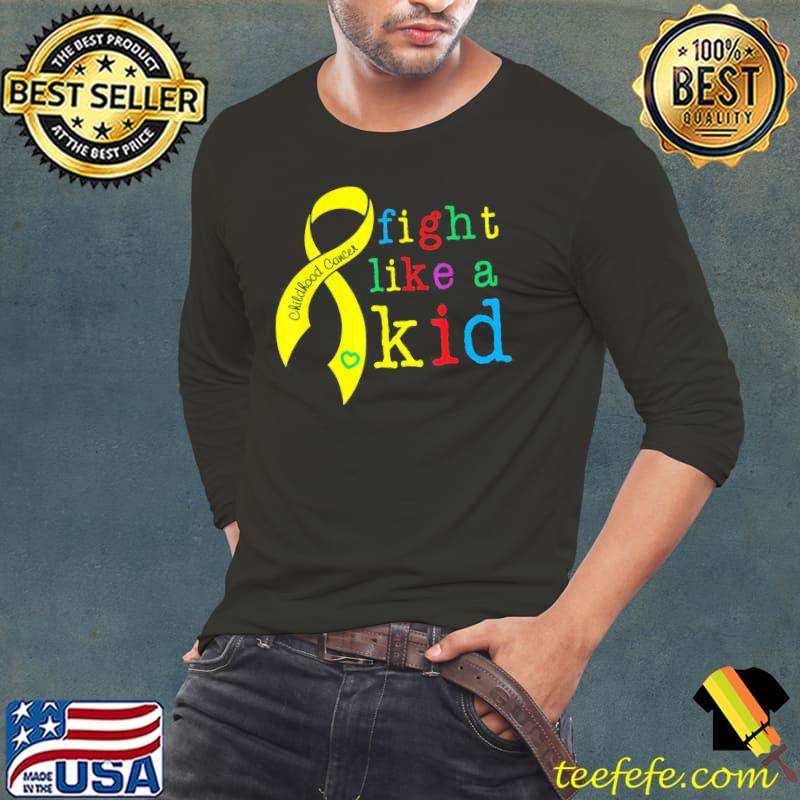 Fight like kid childhood cancer awareness retro gold ribbon classic s Long Sleeve Tee Fight like kid childhood cancer awareness retro gold ribbon classic s Long Sleeve Tee