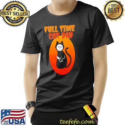 Full time cat dad cat holding bloody knife halloween cat dad shirt