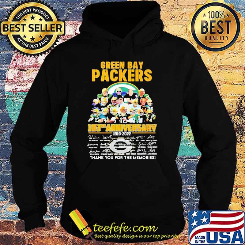 Official green bay packers 103rd anniversary 1919 2022 thank you for the  memories shirt, hoodie, sweater, long sleeve and tank top