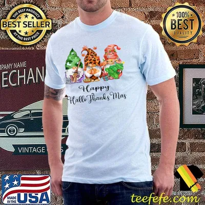 Halloween Thanksgiving Christmas Happy HalloThanksMas Gnomes Leopard T-Shirt