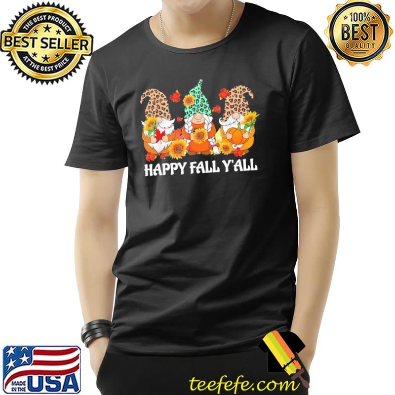 Happy fall y'all leopard gnome sunflowers thanksgiving day shirt