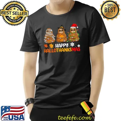 Happy Hallothanksmas Sloth Shirt Xmas Thanksgiving Halloween T-Shirt