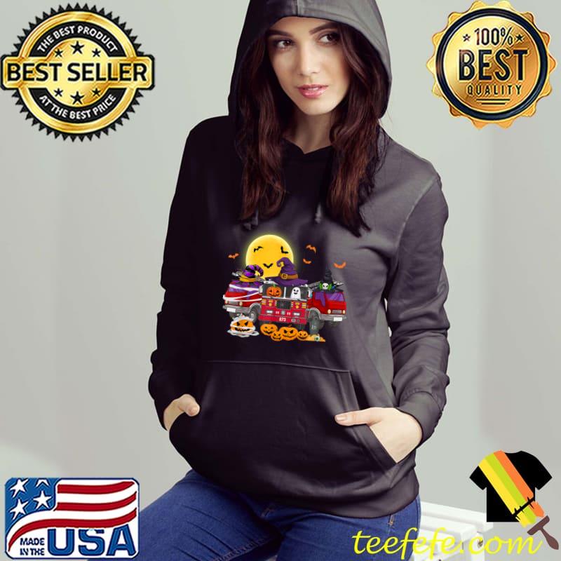Happy Halloween Firefighter Fireman Pumpkin Fire Truck Bats Moon T-Shirt Hoodie Happy Halloween Firefighter Fireman Pumpkin Fire Truck Bats Moon T-Shirt Hoodie