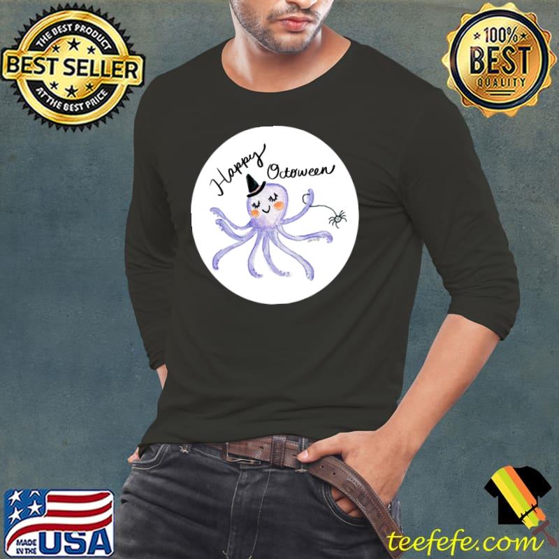 Happy Octoween Octopus Witch Spider T-Shirt Long Sleeve Tee Happy Octoween Octopus Witch Spider T-Shirt Long Sleeve Tee