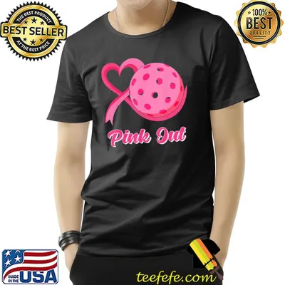 Heart ribbon pickleball pink out breast cancer awareness shirt