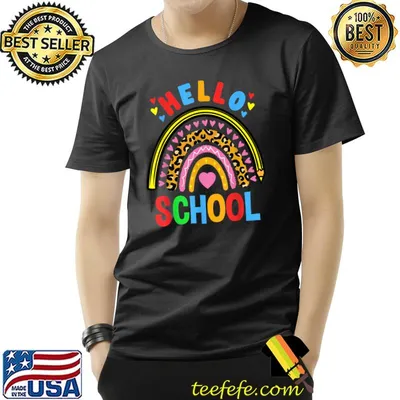 Hello School First Day Of School Leopard Rainbow Heart Pencil T-Shirt