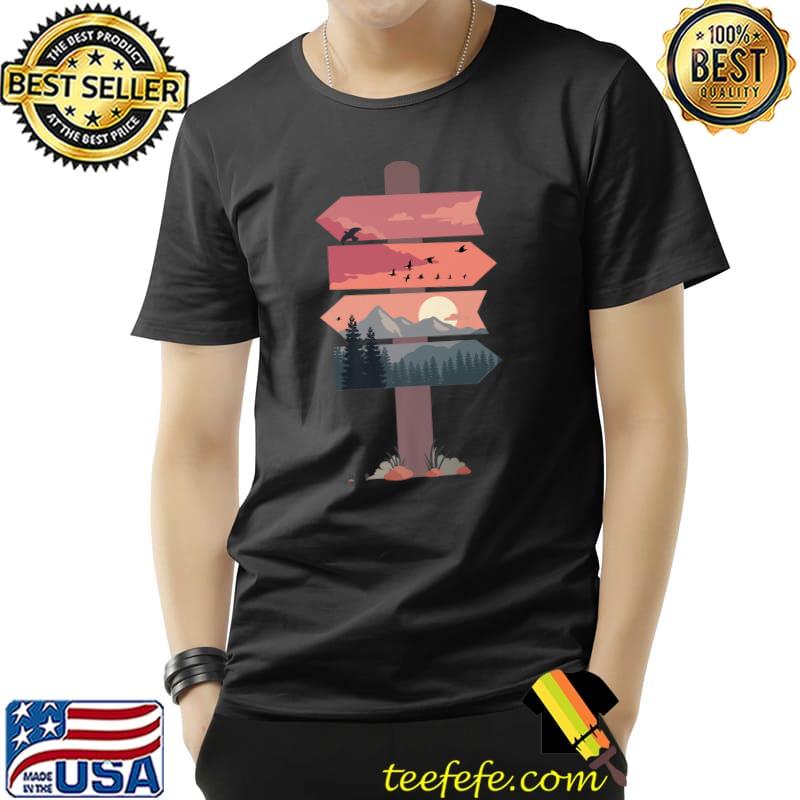 Hiking Trailing Camping Outdoor Post Sunset Mountain T-Shirt