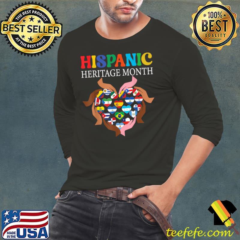 Hispanic Heritage Month Hands Heart Flags T-Shirt Long Sleeve Tee Hispanic Heritage Month Hands Heart Flags T-Shirt Long Sleeve Tee