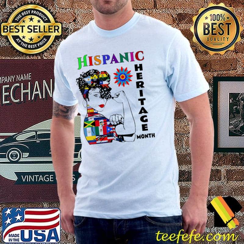 Hispanic heritage month woman latino countries flag shirt