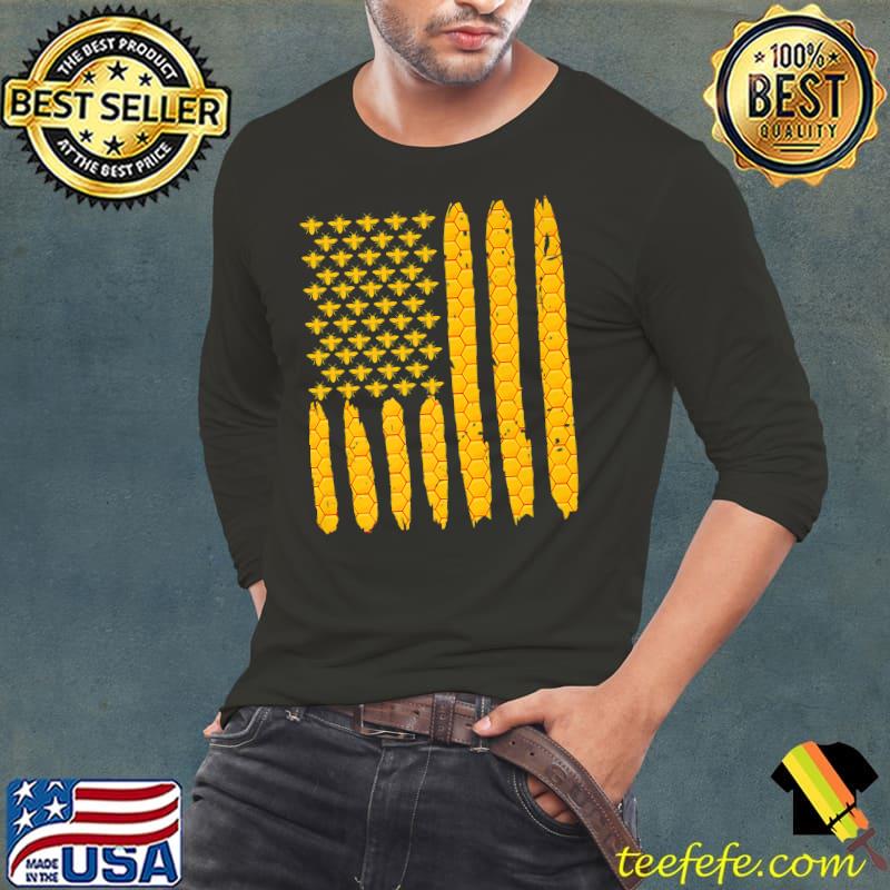 Honeycomb USA flag bees Beekeeper Premium T-Shirt Long Sleeve Tee Honeycomb USA flag bees Beekeeper Premium T-Shirt Long Sleeve Tee