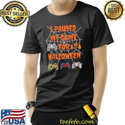 I Paused My Game For Halloween Video Game Pumpkin Skeleton Zombie Controller Gamer T-Shirt