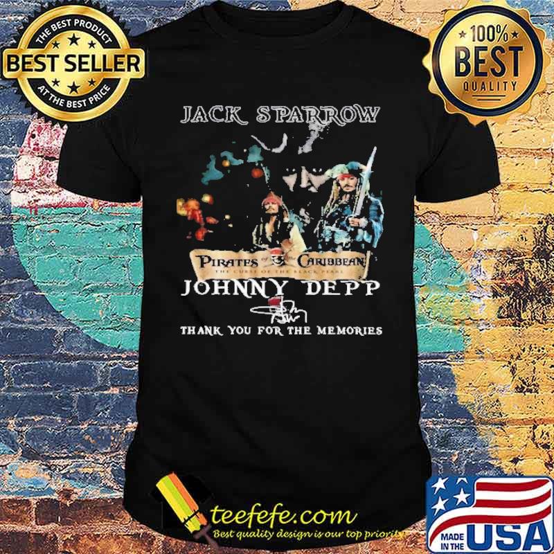 Jack sparrow pirates caribbean johnny depp thank for memories signature shirt