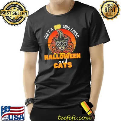 Just a dad who loves halloween and cats black cat halloween cat dad shirt