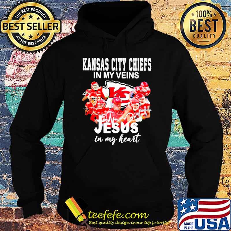 Best Kansas City Chiefs in my veins Jesus in my heart shirt, hoodie,  sweater, long sleeve and tank top