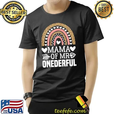 Mama Of Mr Onederful 1st Birthday Matching Leopard Rainbow T-Shirt