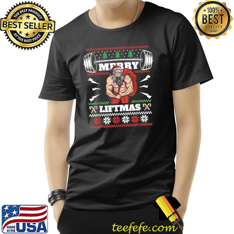 Merry Liftmas Christmas Bodybuilder Gym Santa Clause T-Shirt