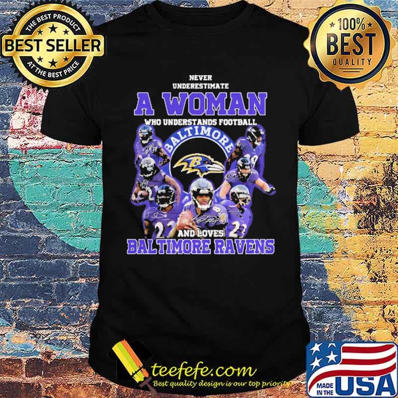 Never Underestimate A Woman Who Understand Football And Loves Baltimore Ravens Shirt