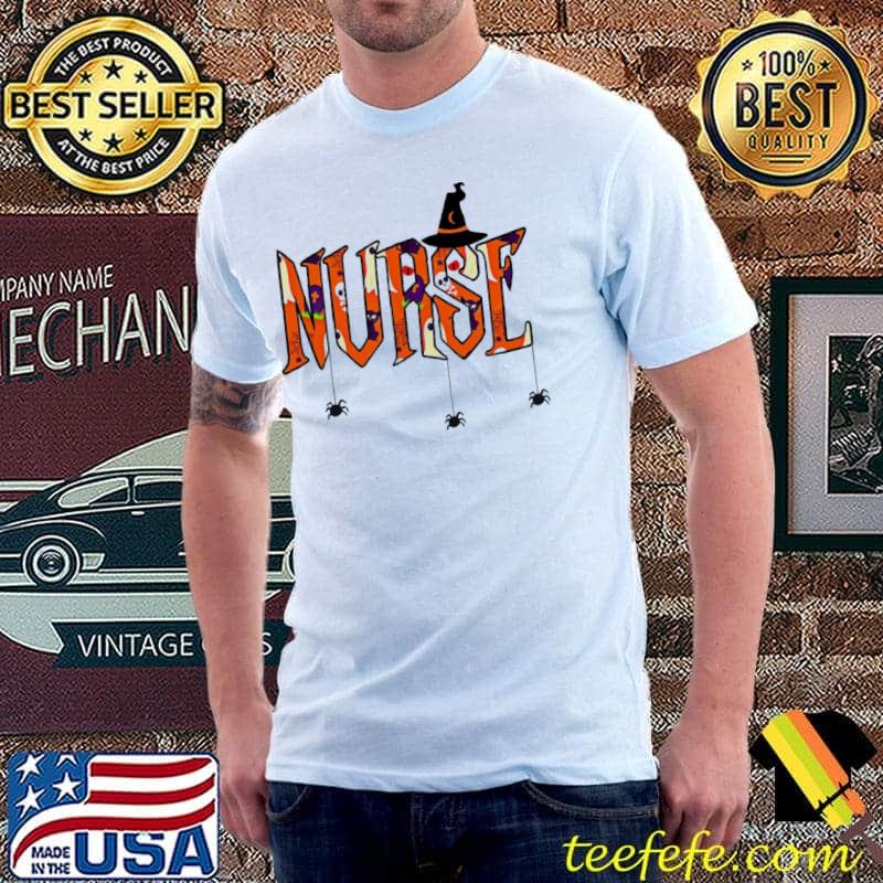 Nurse nursing cute health worker halloween pattern logo shirt