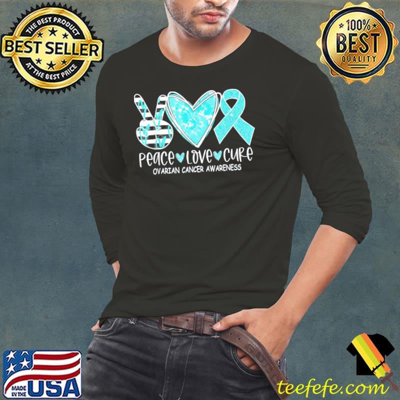 Ovarian cancer awareness teal ribbon heart peace love cure classic s Long Sleeve Tee Ovarian cancer awareness teal ribbon heart peace love cure classic s Long Sleeve Tee