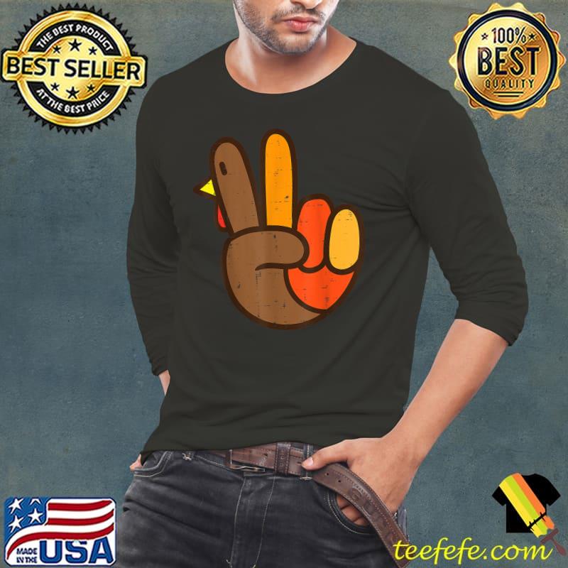 Peace Sign Turkey Hand Thanksgiving Hippie T-Shirt Long Sleeve Tee Peace Sign Turkey Hand Thanksgiving Hippie T-Shirt Long Sleeve Tee