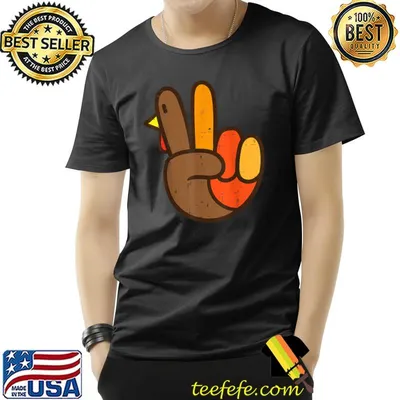 Peace Sign Turkey Hand Thanksgiving Hippie T-Shirt