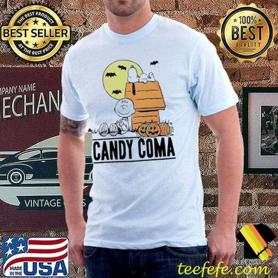 Peanuts boys white candy coma Charlie brown halloween with Snoopy shirt