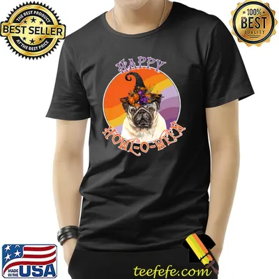 Pug Happy Howl-O-Ween Halloween Dog Lover Vintage Flowers T-Shirt