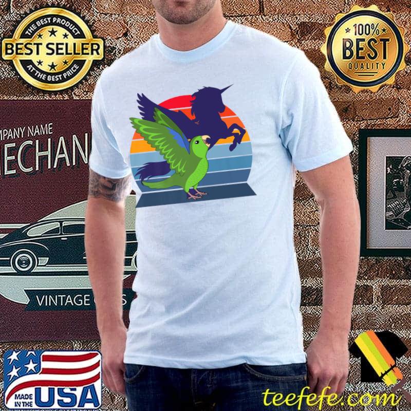 Retro Parrot I Winged Unicorn I Screaming Green Parrotlet T-Shirt