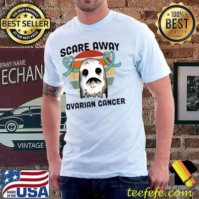 Scare Away Ovarian Cancer Awareness Boo Halloween Vintage T-Shirt
