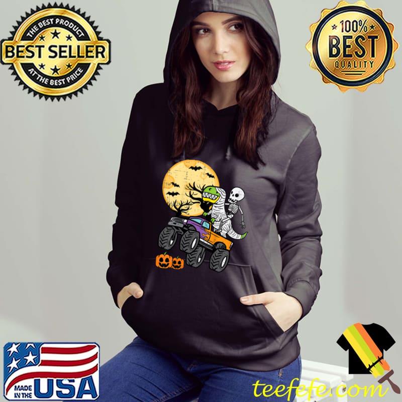 Skeleton Dino Monster Driving Truck Pumpkins Bats Moon Halloween Costume T-Shirt Hoodie Skeleton Dino Monster Driving Truck Pumpkins Bats Moon Halloween Costume T-Shirt Hoodie
