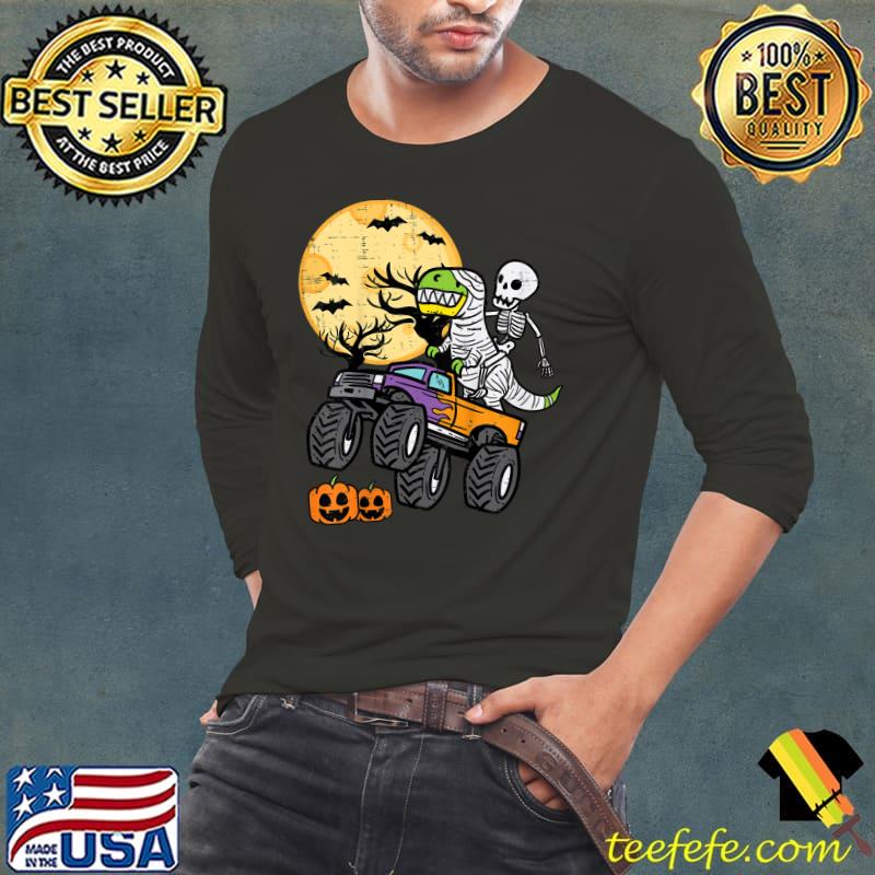 Skeleton Dino Monster Driving Truck Pumpkins Bats Moon Halloween Costume T-Shirt Long Sleeve Tee Skeleton Dino Monster Driving Truck Pumpkins Bats Moon Halloween Costume T-Shirt Long Sleeve Tee