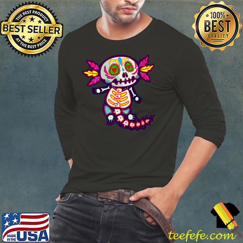 Sugar Skull Axolotl Lovers Mexican Dia de los Muertos T-Shirt Long Sleeve Tee Sugar Skull Axolotl Lovers Mexican Dia de los Muertos T-Shirt Long Sleeve Tee