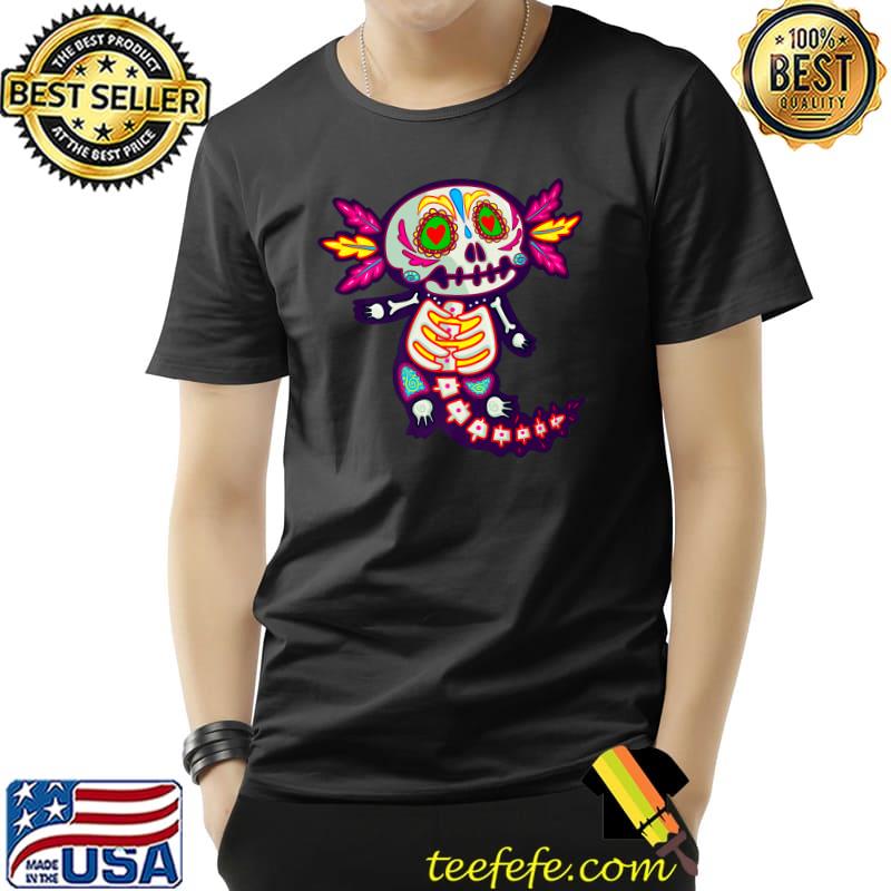 Sugar Skull Axolotl Lovers Mexican Dia de los Muertos T-Shirt