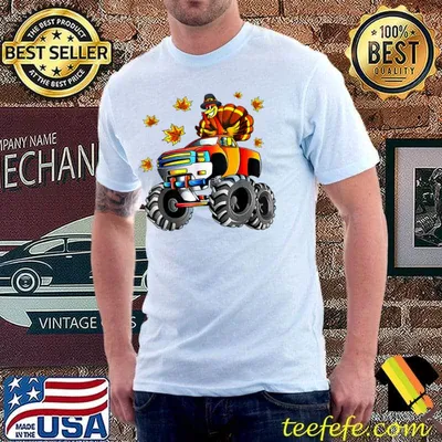 Thanksgiving Turkey Riding Monster Truck Autumn Fall T-Shirt