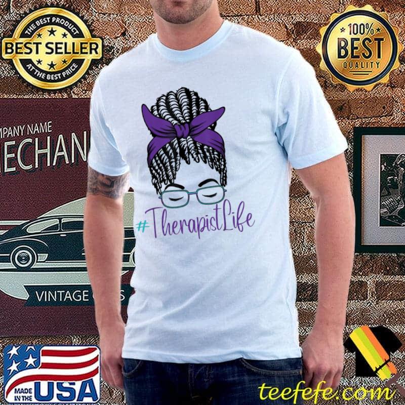 Therapist life messy bun african American mental health classic shirt
