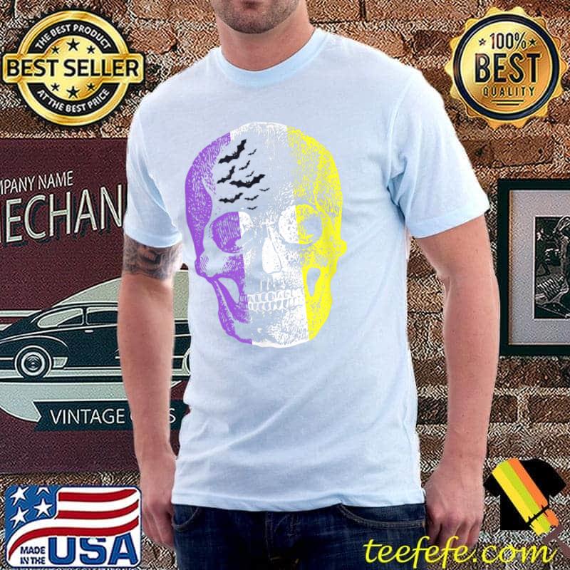Vintage Nonbinary Pride Skull Bats Non Binary Flag Halloween T-Shirt Vintage Nonbinary Pride Skull Bats Non Binary Flag Halloween T-Shirt