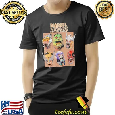 Zombies group Marvel comics Hulk spiderman halloween illustration classic shirt