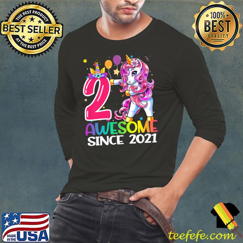 2 Awesome Since 2021 2nd Birthday Unicorn Flossing Tye Die T-Shirt Long Sleeve Tee 2 Awesome Since 2021 2nd Birthday Unicorn Flossing Tye Die T-Shirt Long Sleeve Tee