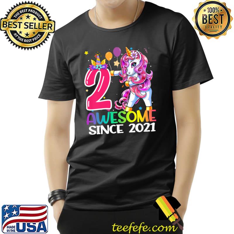 2 Awesome Since 2021 2nd Birthday Unicorn Flossing Tye Die T-Shirt