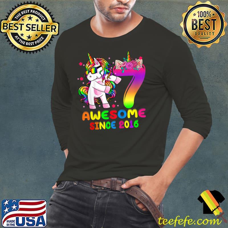 Awesome Since 2016 Dabbing Unicorn 7th Birthday 7 Year Old Flowers Tie Dye T-Shirt Long Sleeve Tee Awesome Since 2016 Dabbing Unicorn 7th Birthday 7 Year Old Flowers Tie Dye T-Shirt Long Sleeve Tee