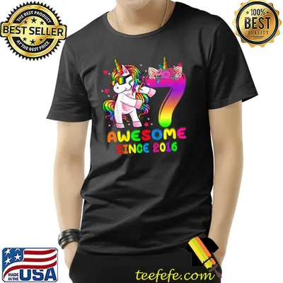 Awesome Since 2016 Dabbing Unicorn 7th Birthday 7 Year Old Flowers Tie Dye T-Shirt