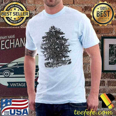 Black art christmas tree with ornaments and toys shirt