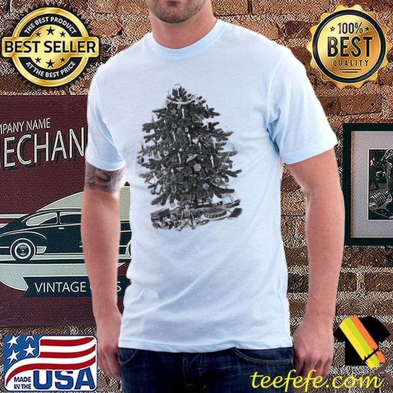 Black art christmas tree with ornaments and toys shirt