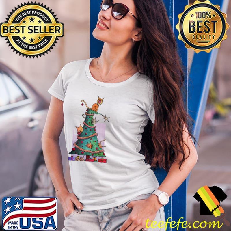 Cat sitting on top of christmas tree s Ladies Tee Cat sitting on top of christmas tree s Ladies Tee