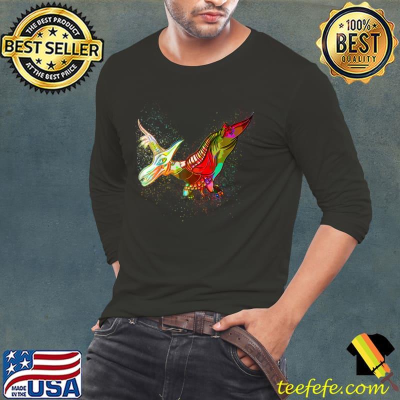 Colorful Paint Splash Pterosaur Armored Flying Dinosaur T-Shirt Long Sleeve Tee Colorful Paint Splash Pterosaur Armored Flying Dinosaur T-Shirt Long Sleeve Tee