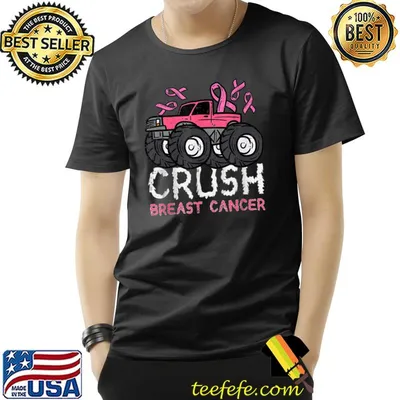 Crush Breast Cancer Awareness Monster Truck Toddler Ribbon Pink T-Shirt