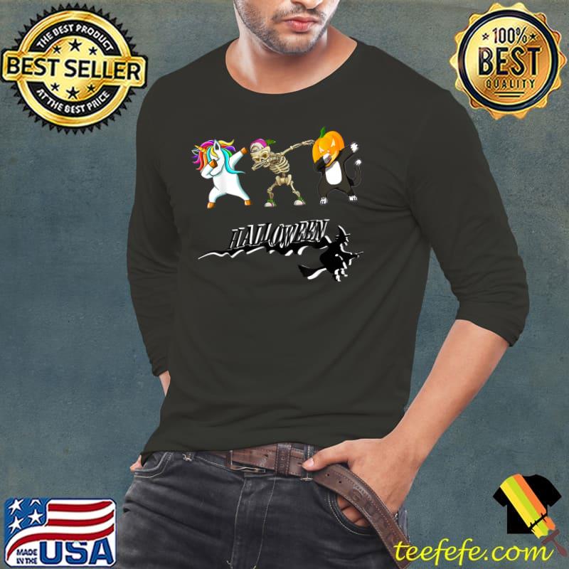 Dabbing Halloween Skeleton Unicorn Scary Pumpkin Cut With Witch T-Shirt Long Sleeve Tee Dabbing Halloween Skeleton Unicorn Scary Pumpkin Cut With Witch T-Shirt Long Sleeve Tee