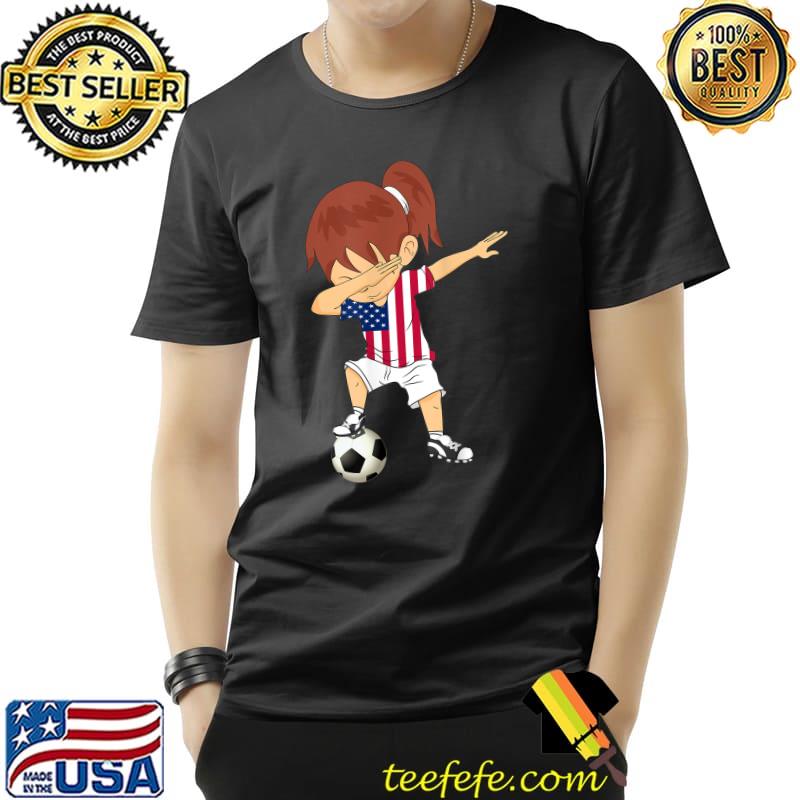 Dabbing Soccer American Flag Jersey Girls America Football T-Shirt